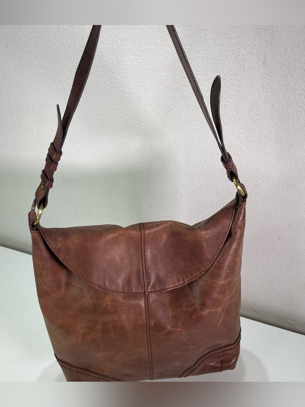 Diba True Leather Shoulder Bag Boho Slouchy Hobo Brown Whimsigoth Hippie Fairy